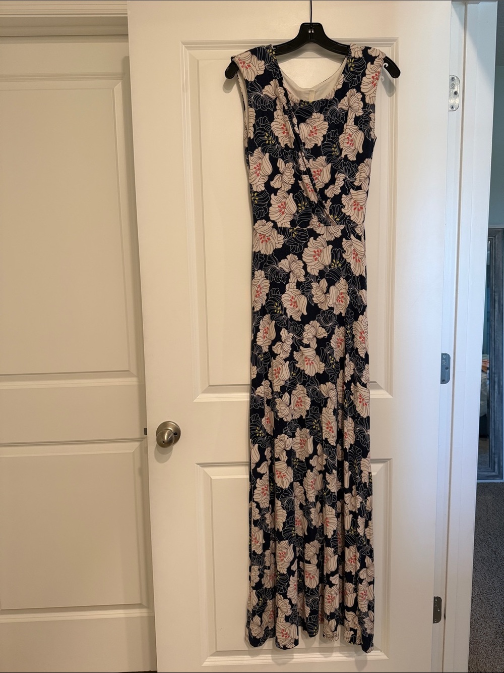 Floral Navy and Cream Maxi Dress - Sleeveless Wrap Style